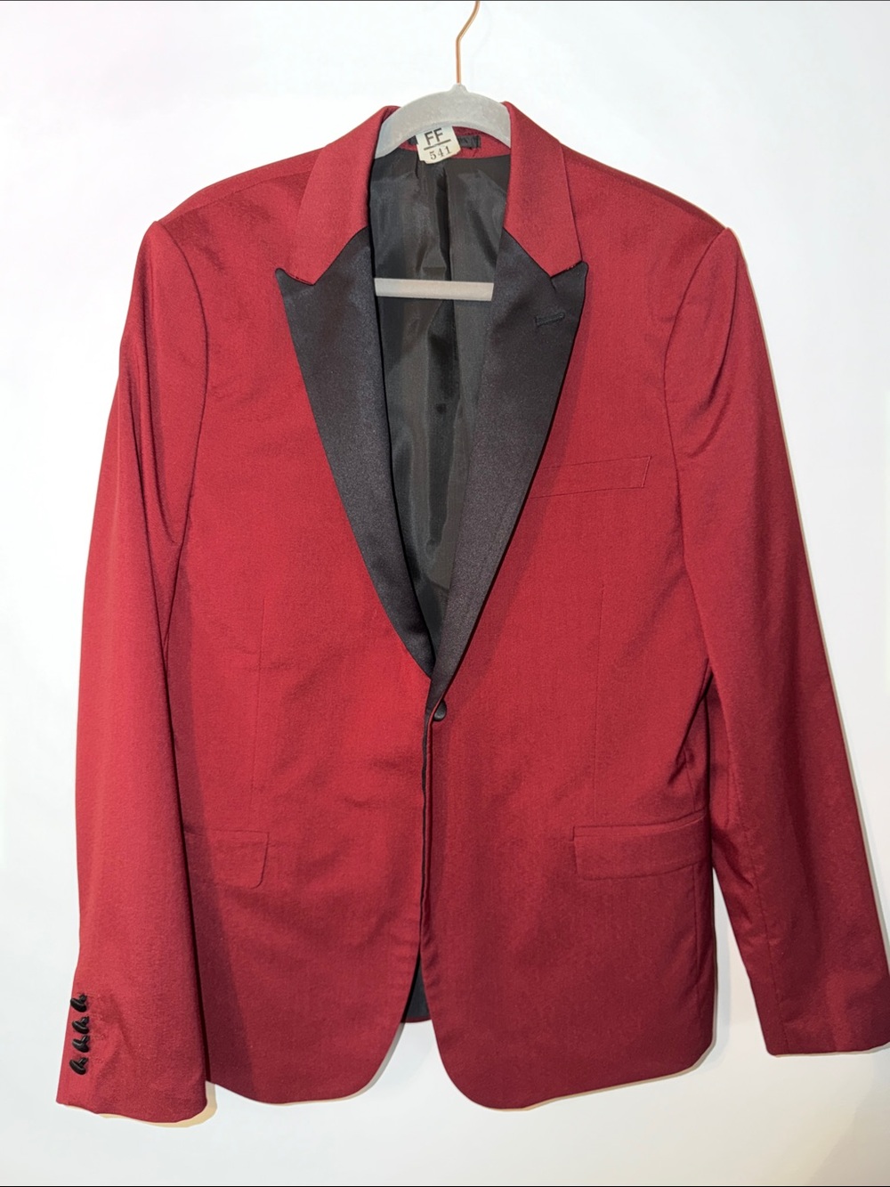 Fashion Nova MAN Red Tuxedo Blazer with Black Satin Lapel